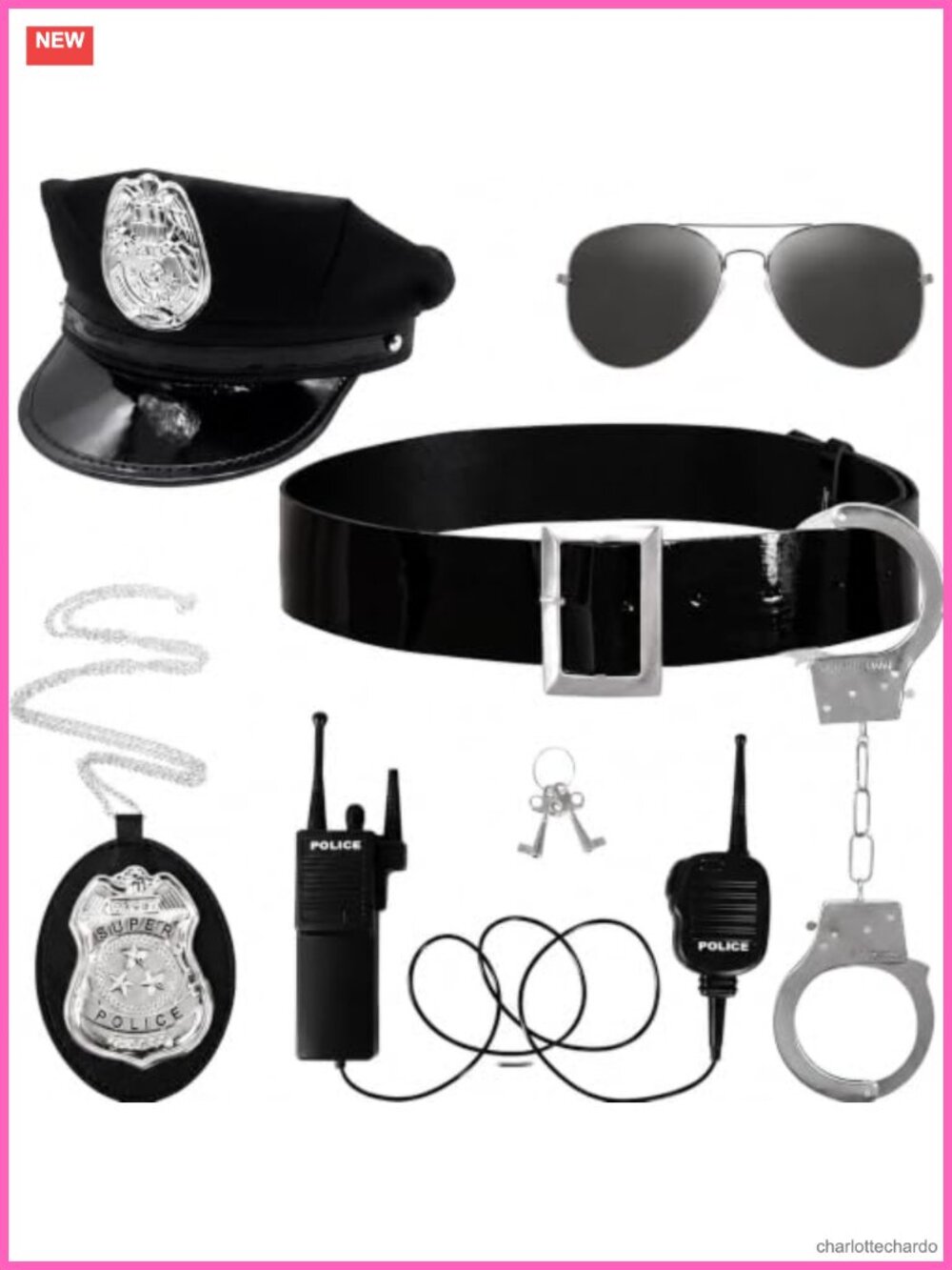 Police Costume Accessory Set Cop Hat Badge Sunglasses Belt Handcuffs Adult